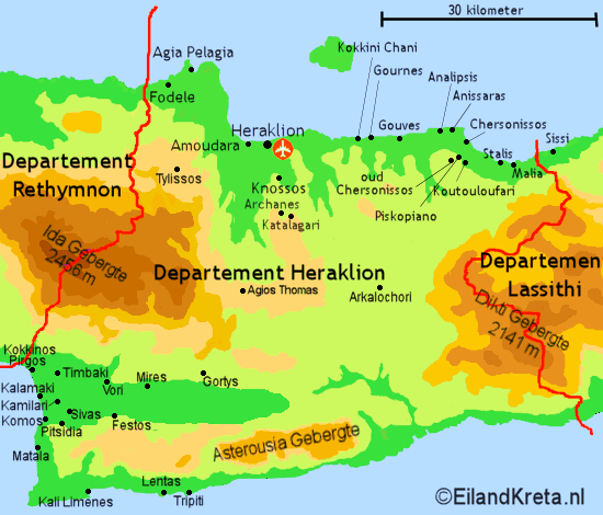 De plattegrond van Provincie Heraklion op Kreta