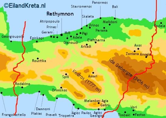 Kaart provincie Rethymnon Kreta